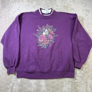 VTG Whim Z Sweatshirt Floral Mock Neck Long Sleeve Grandmacore Sweatshirt Sz Lg